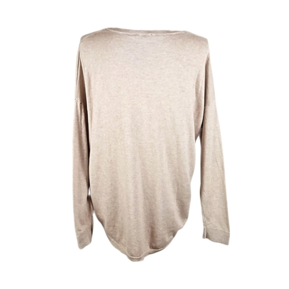 Express Rlaxed Fit V-Neck Longsleeve Sweater, Beige, Size M - Picture 2 of 6